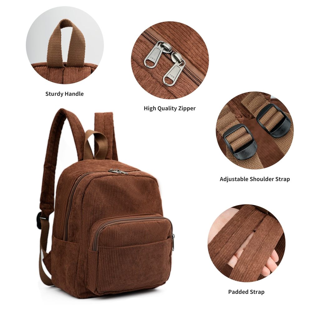 Corduroy Backpack Purse, Small Casual Daypack for Women, Cute Mini Retro🥺 - Picture 6 of 6
